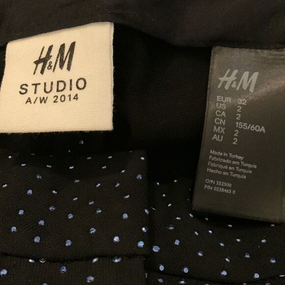 H&m blue rhinestone studded pants narrow legs front zipper button closure - Picture 5 of 8